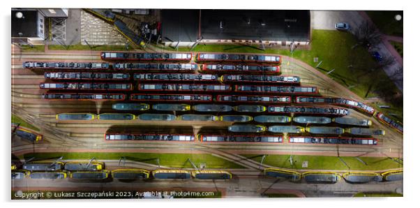 Tram depot aerial landscape Acrylic by Łukasz Szczepański