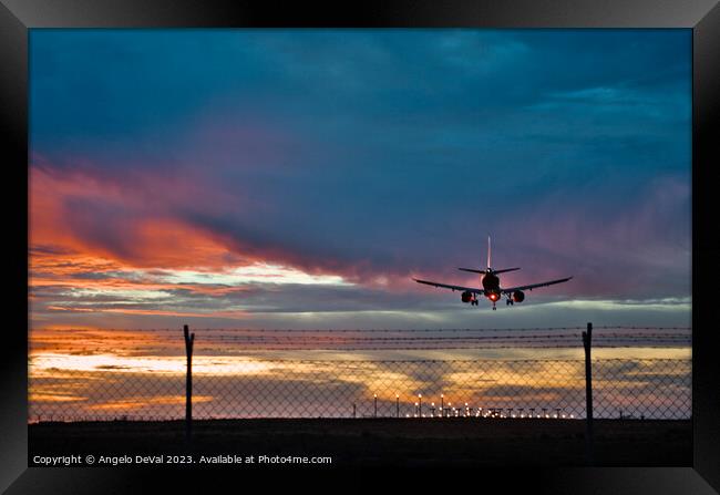 Twilight Landing at Faro Airport - Algarve Framed Print by Angelo DeVal