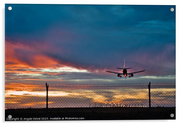 Twilight Landing at Faro Airport - Algarve Acrylic by Angelo DeVal