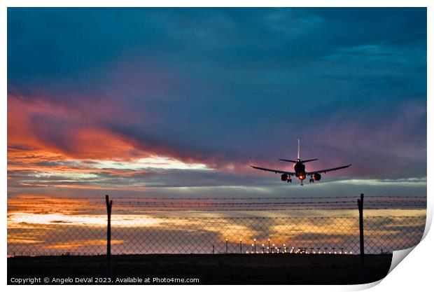 Twilight Landing at Faro Airport - Algarve Print by Angelo DeVal