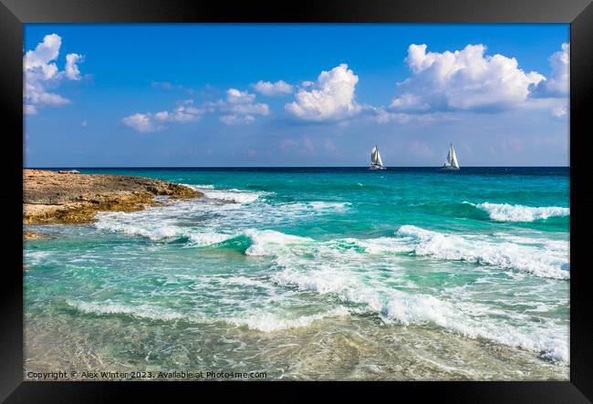 Beautiful seascape with two sailboats Framed Print by Alex Winter