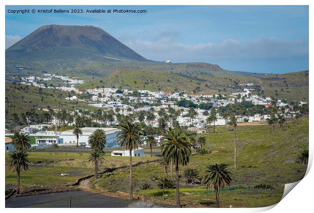 Landscape view on the small town of Haria on the Spanish Canary island Lanzarote. Print by Kristof Bellens