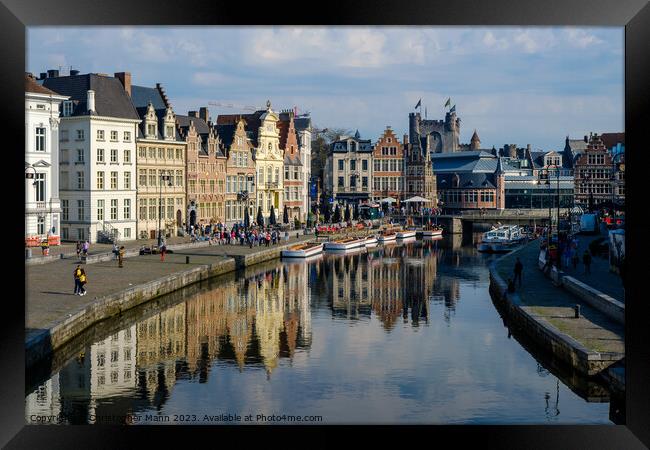 Korenlei from Sint-Michielsplein Bridge, Ghent, Belgium Framed Print by Chris Mann