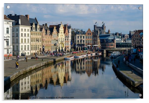 Korenlei from Sint-Michielsplein Bridge, Ghent, Belgium Acrylic by Chris Mann