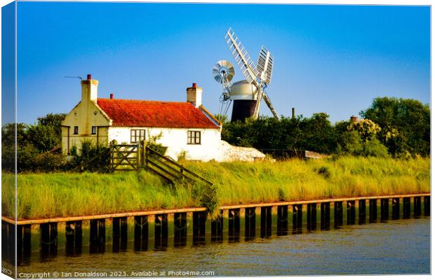 Windmill by the Broads Canvas Print by Ian Donaldson