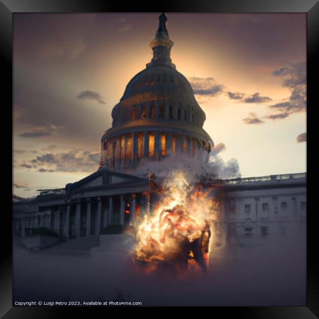 Washington Capitol Hill on fire. Framed Print by Luigi Petro