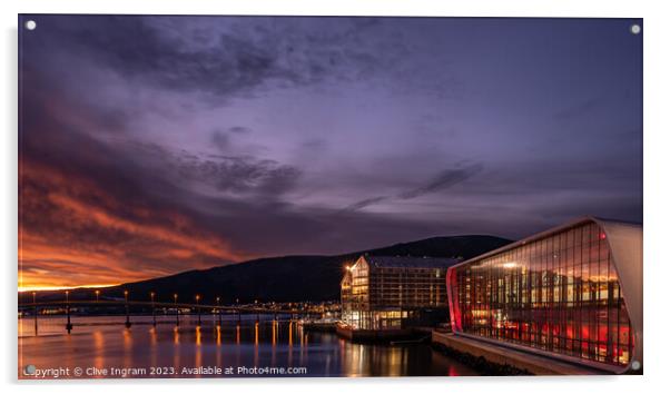 Majestic Sunrise Over Hurtigruten Museum Acrylic by Clive Ingram