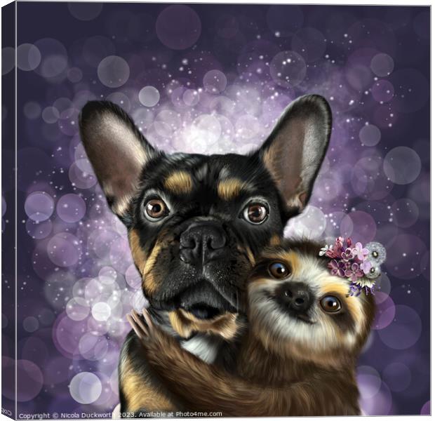 Frenchie and cute Sloth Canvas Print by Nicola Duckworth