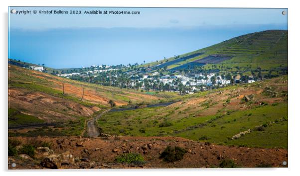 View on Haria on Lanzarote and the valley of the thousand palms. Acrylic by Kristof Bellens