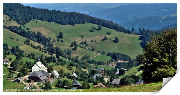 A View of a village in the Black Forest Germany Print by Les Schofield