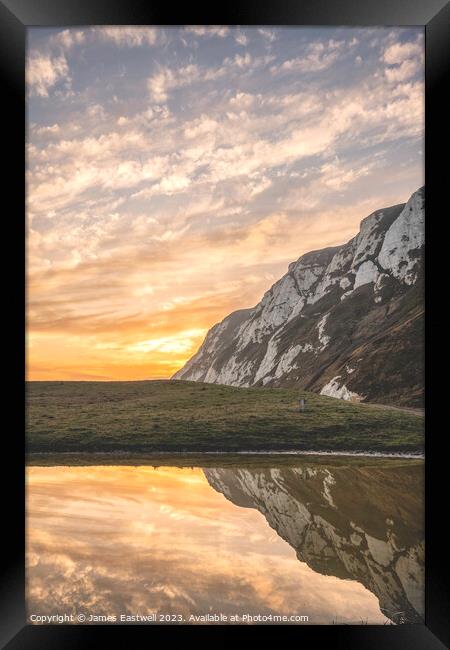 Reflecting skies : samphire Hoe, Dover Framed Print by James Eastwell