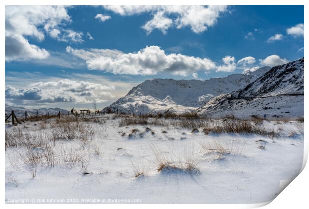 Winter in Snowdonia after a fall of snow  Print by Gail Johnson