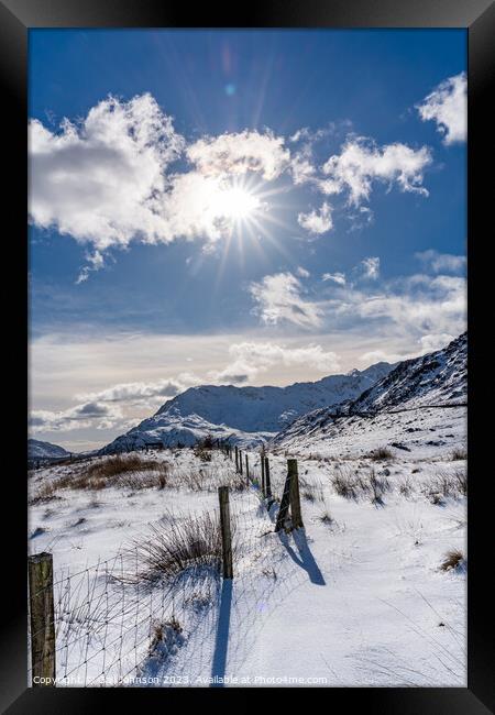 Winter in Snowdonia after a fall of snow  Framed Print by Gail Johnson