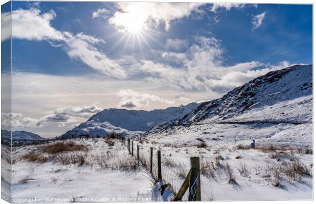 Winter in Snowdonia after a fall of snow  Canvas Print by Gail Johnson