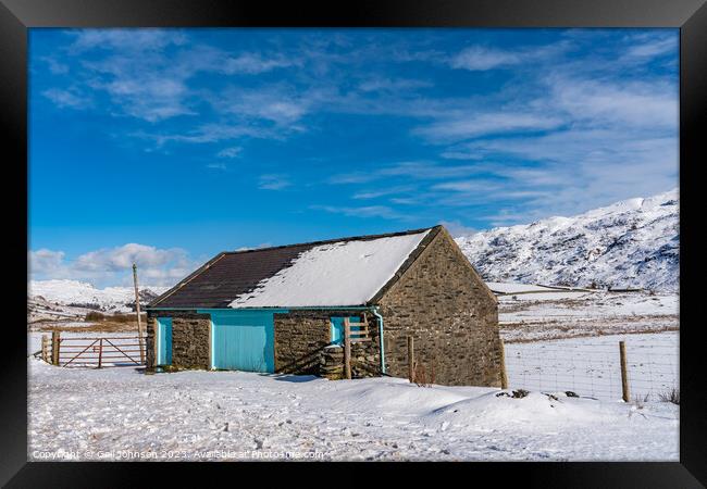 Winter in Snowdonia after a fall of snow  Framed Print by Gail Johnson