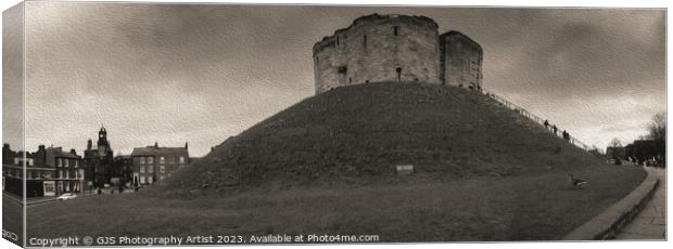Clifford's Tower York Panorama Sepia Oil Canvas Print by GJS Photography Artist