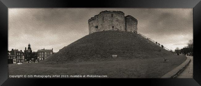 Clifford's Tower York Panorama Sepia Oil Framed Print by GJS Photography Artist