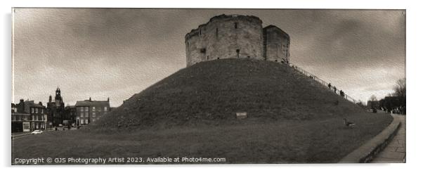 Clifford's Tower York Panorama Sepia Oil Acrylic by GJS Photography Artist