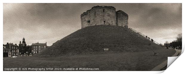 Clifford's Tower York Panorama Sepia Oil Print by GJS Photography Artist