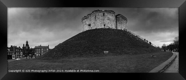 Clifford's Tower York Panorama Black and White Framed Print by GJS Photography Artist