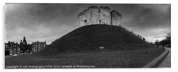 Clifford's Tower York Panorama Black and White Acrylic by GJS Photography Artist