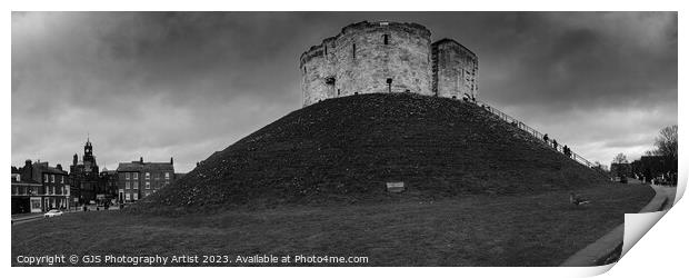 Clifford's Tower York Panorama Black and White Print by GJS Photography Artist
