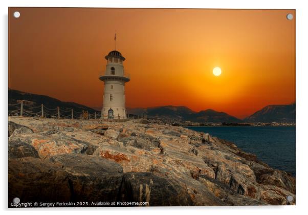 Lighthouse at sunset. Acrylic by Sergey Fedoskin