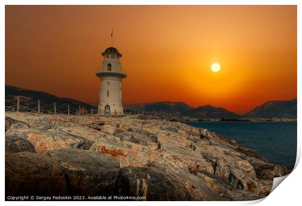 Lighthouse at sunset. Print by Sergey Fedoskin