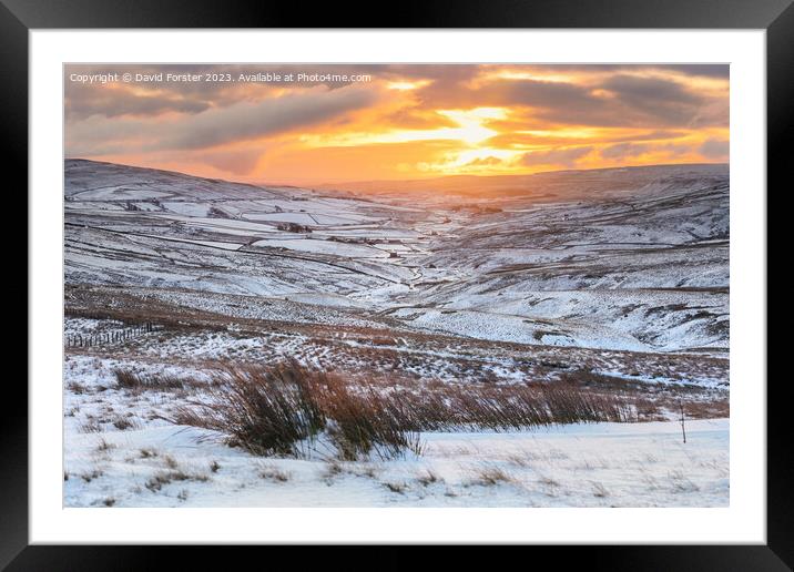 Winter Sunrise over Harwood in Teesdale, County Durham, UK Framed Mounted Print by David Forster