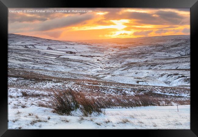 Winter Sunrise over Harwood in Teesdale, County Durham, UK Framed Print by David Forster
