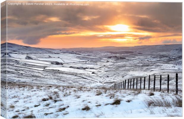 Winter Sunrise over Harwood in Teesdale, County Durham, UK Canvas Print by David Forster