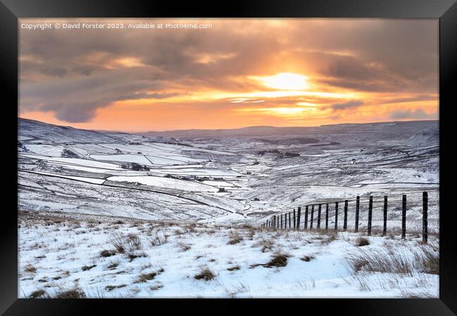 Winter Sunrise over Harwood in Teesdale, County Durham, UK Framed Print by David Forster