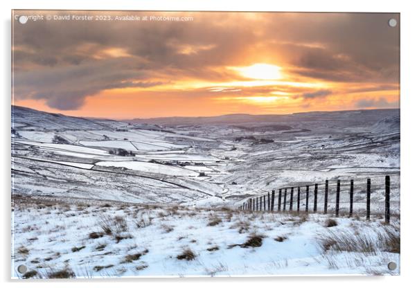 Winter Sunrise over Harwood in Teesdale, County Durham, UK Acrylic by David Forster