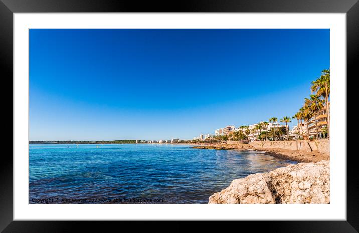 Spain Majorca island, beach coast of Cala Millor Framed Mounted Print by Alex Winter