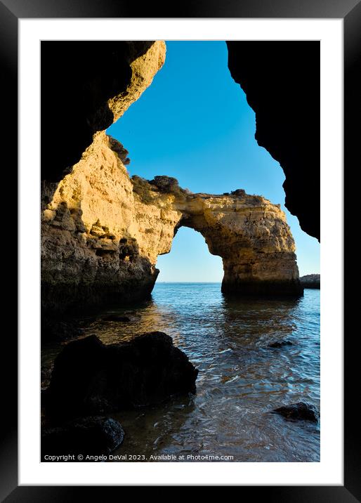 View of Albandeira Stone Arch from the Cave Framed Mounted Print by Angelo DeVal