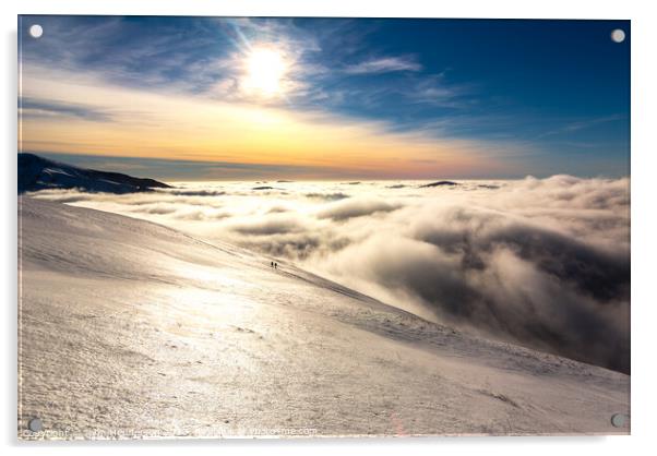 Snowdonia inversion winter walk Acrylic by John Henderson