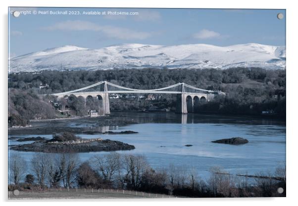 Menai Strait and Mountains from Anglesey Acrylic by Pearl Bucknall