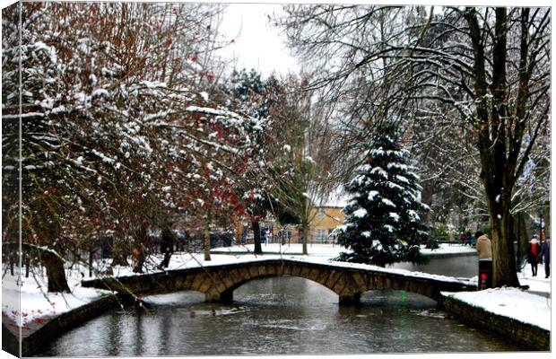 Enchanting Christmas Tree in Bourton on the Water Canvas Print by Andy Evans Photos