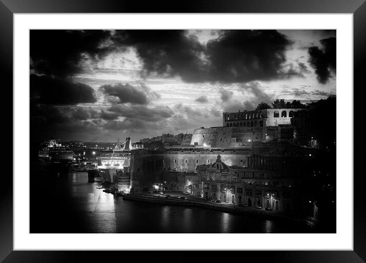 City Of Valletta In Malta At Twilight Framed Mounted Print by Artur Bogacki