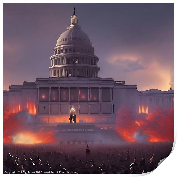 Washington Capitol Hill on fire. Print by Luigi Petro