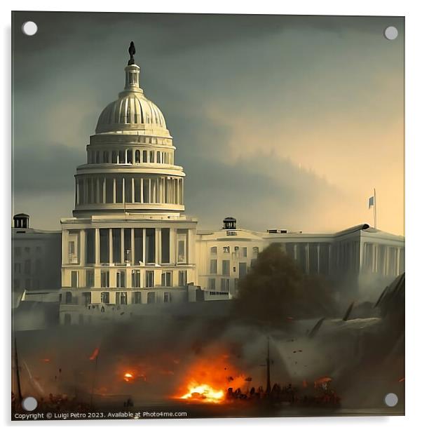 Washington Capitol Hill on fire. Acrylic by Luigi Petro