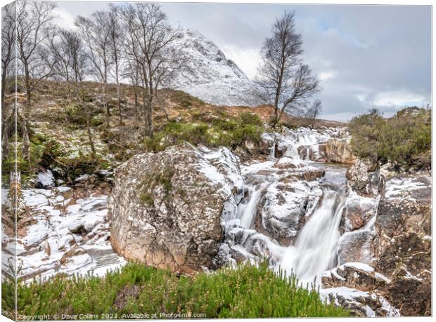 Partly frozen Waterfall on the River Coupall with Buachaille Etive Mor and Stob Deargin the background,  Glen Coe, Highlands, Scotland Canvas Print by Dave Collins