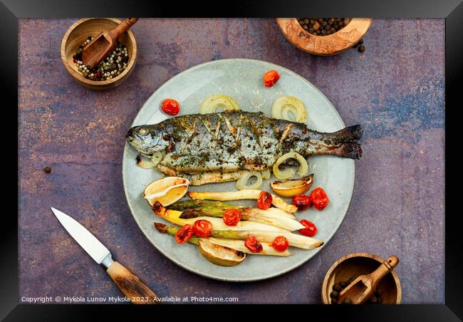 Roasted trout with baked asparagus Framed Print by Mykola Lunov Mykola