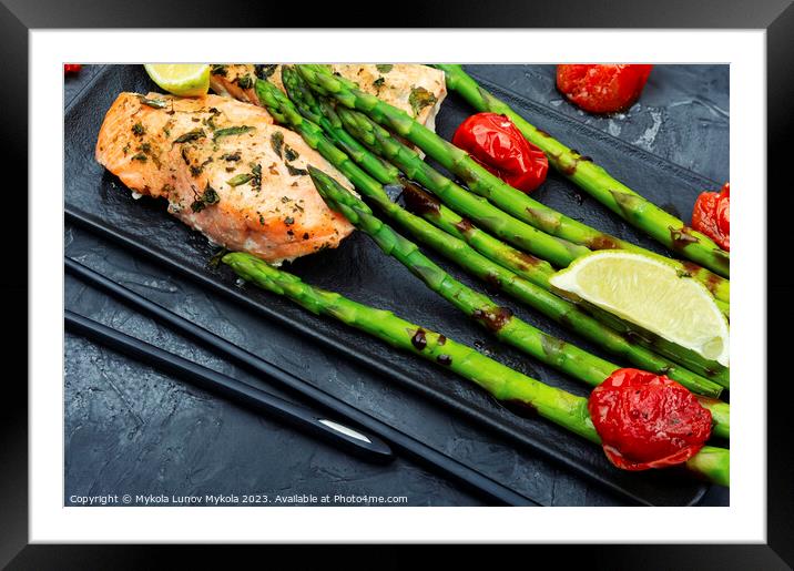 Salmon with asparagus, healthy lunch Framed Mounted Print by Mykola Lunov Mykola