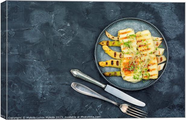 White asparagus with halloumi cheese. Canvas Print by Mykola Lunov Mykola