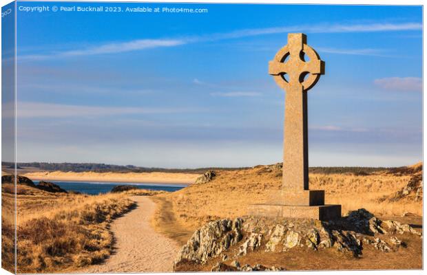 Llanddwyn Island Celtic Cross Anglesey Walk Canvas Print by Pearl Bucknall
