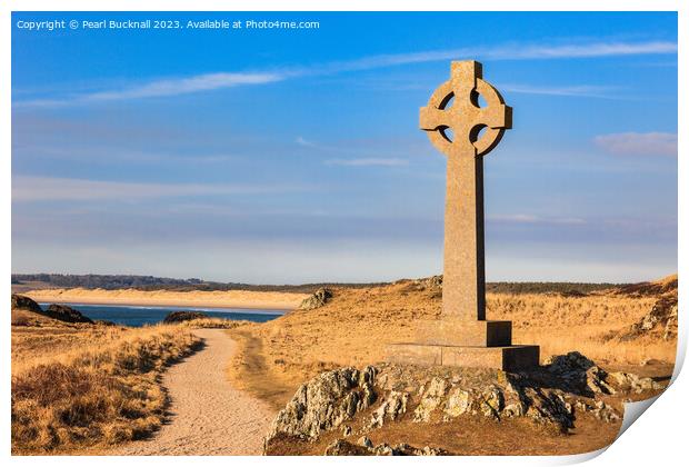 Llanddwyn Island Celtic Cross Anglesey Walk Print by Pearl Bucknall
