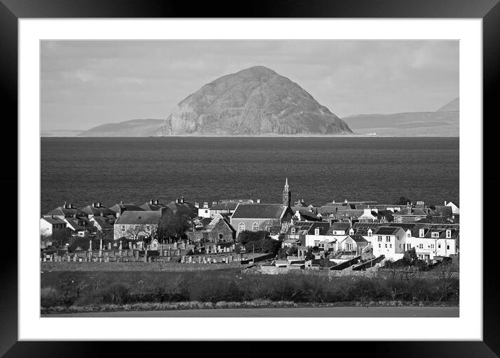 Black&white view of Ballantrae and Ailsa Craig Framed Mounted Print by Allan Durward Photography