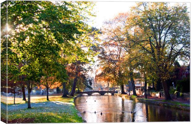 Bourton on the Water Autumn Trees Cotswolds Canvas Print by Andy Evans Photos