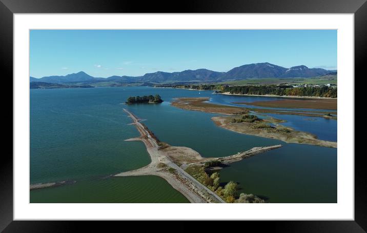 Aerial view of Liptovska Mara reservoir in Slovakia. Water surface Framed Mounted Print by Irena Chlubna